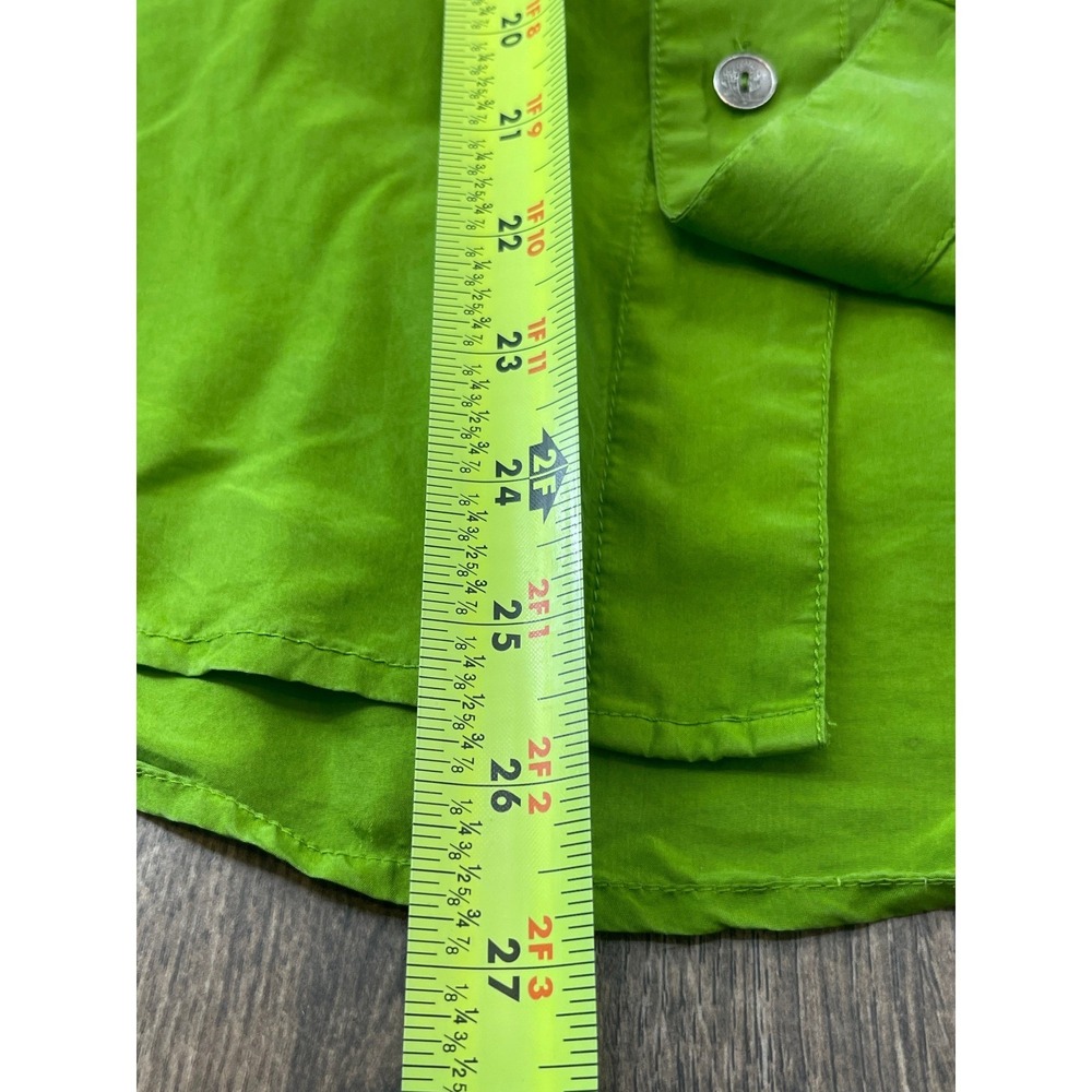 Silk Button Up Blouse S Bright Green Colorful Chic Lightweight Boho Airy - Picture 8 of 9